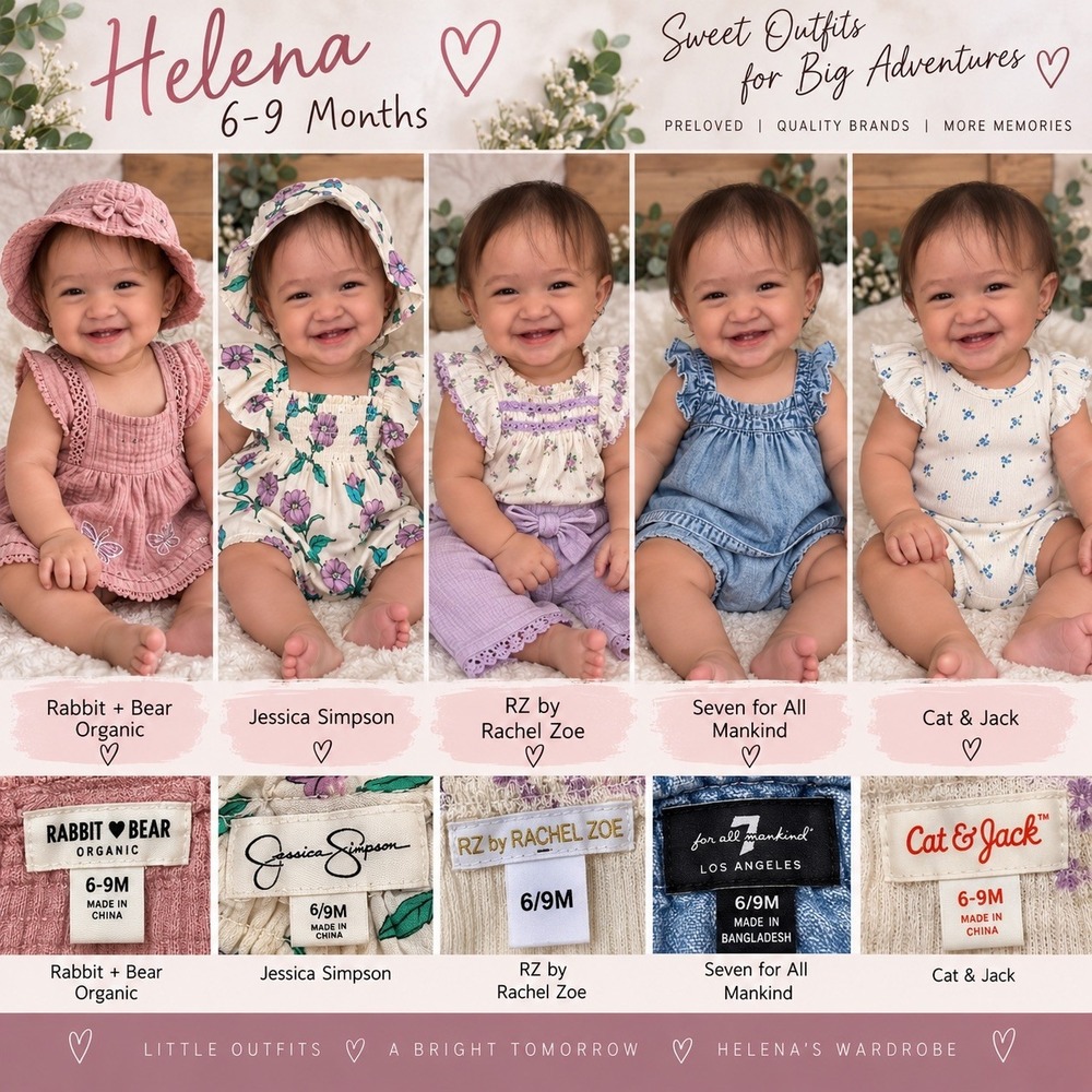 Baby Girl 6-9M Lot 6 Outfits 7 For All Mankind Rachel Zoe Rabbit Bear Cat & Jack